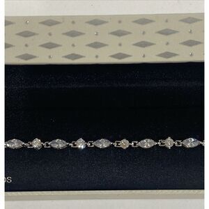 Brilliant Oval Cut CZ w/Accents Rhodium Plated Linked Tennis Bracelet (NWT)